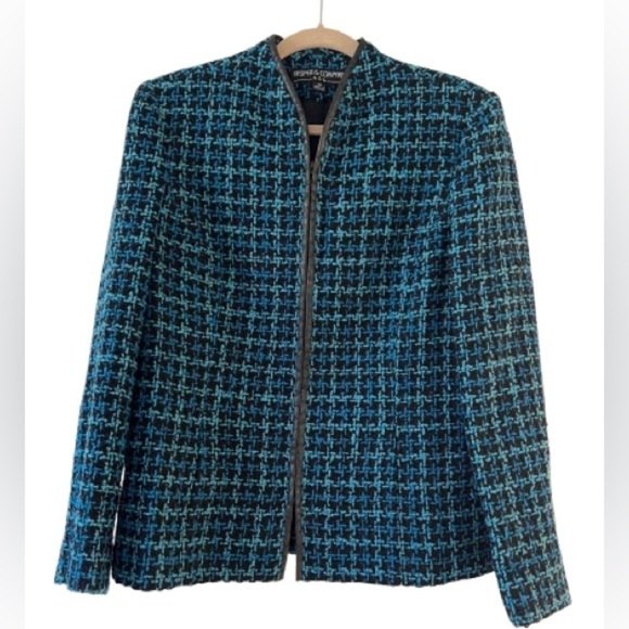 Vintage 90’s Kasper & Co Multi Blue and Black Wool Blend Tweed Blazer. Size 10 - Picture 1 of 7
